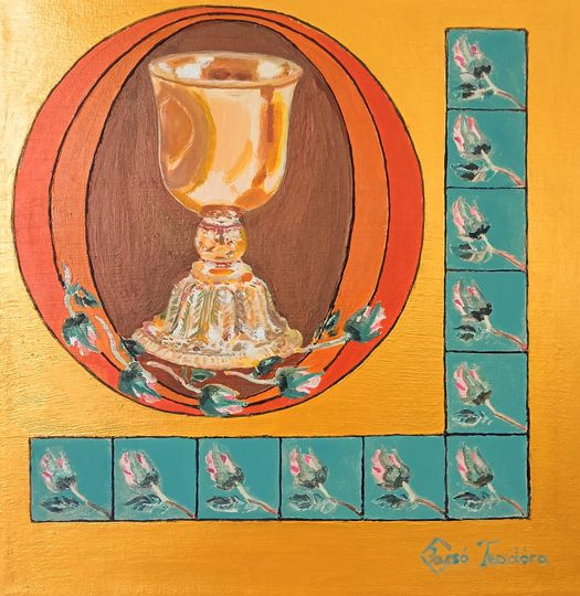 1/3. Jacsó Teodóra - Szent Grál rózsák között - akril, vászon 30 x 30 cm